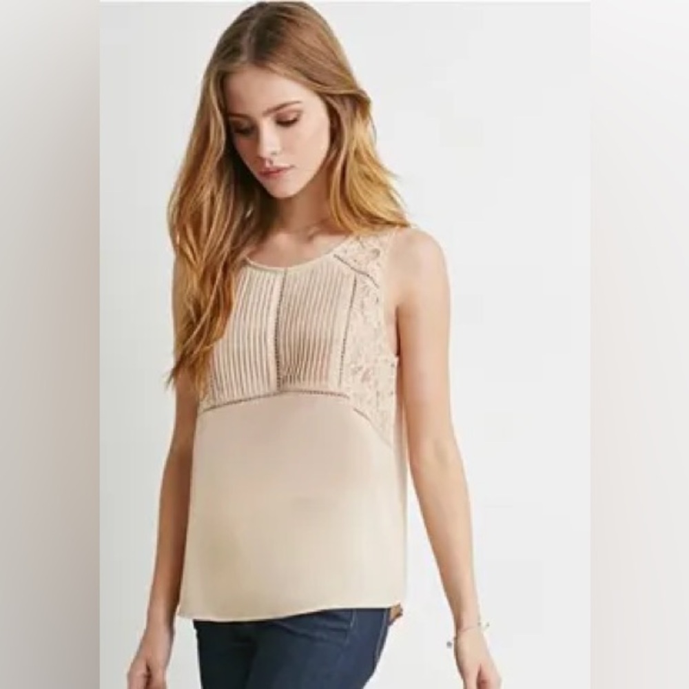 Forever 21 Beige Lace Panel Top